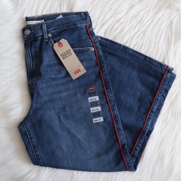 NEW Levi's Mile High Wide Leg Red Stripe Jeans Size 30 - Picture 2 of 7